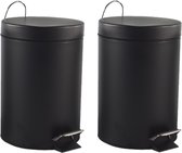 2x stuks pedaalemmers/prullenbakjes 3 liter RVS D21 x H30 cm zwart - Afvalbakken - Pedaalemmers