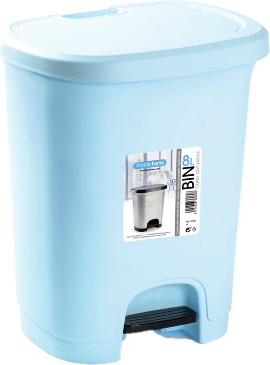 Poubelles en plastique/poubelles/poubelles à pédale en bleu clair de 8  litres avec... | bol.com