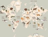 Canvas poster wereldkaart dieren - kinderkamer - dieren wereldkaart