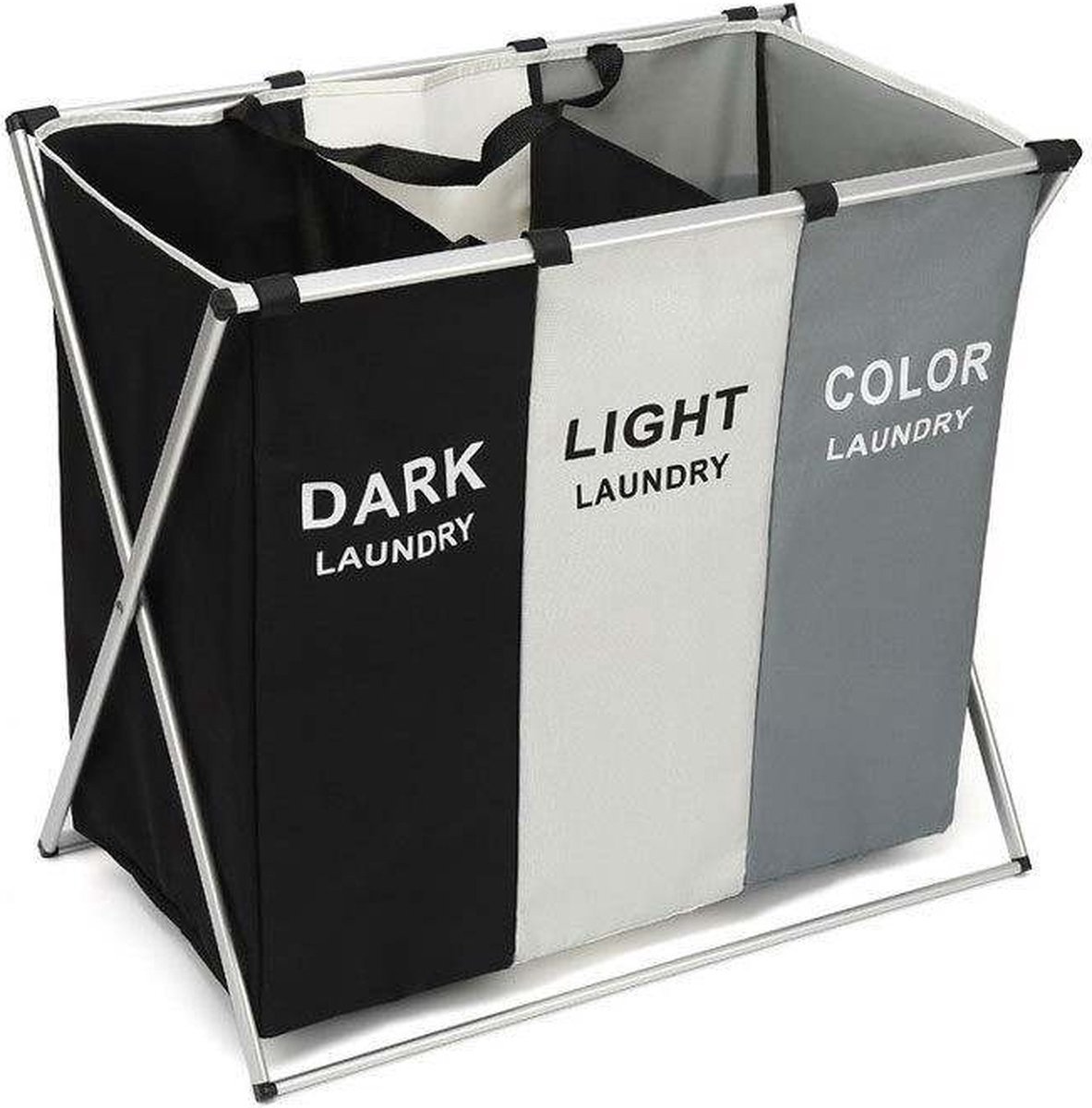 Moderne Wasmand met 3 Vakken - Aluminium Wassorteerder - Wamand - Wasbox -- Opvouwbaar - 118L - Laundry Basket
