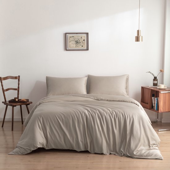 Bamboe dekbedovertrek Soft Taupe beige 260x240/220 cm – Instopstrook, zacht, ademend & duurzaam | Boomba Bamboo®