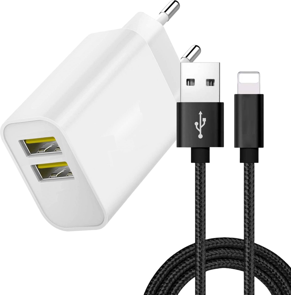 USB Lader met Nylon Gevlochten Kabel - Geschikt voor iPhone X,8,7,SE - 12W Oplader - 2 Meter
