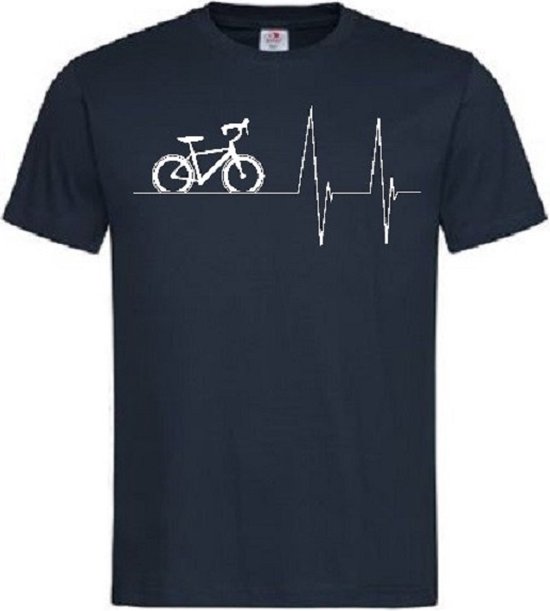 Grappig T-shirt - hartslag - heartbeat - fiets - fietsen - wielrennen - mountainbike - fietssport - sport - maat XXL