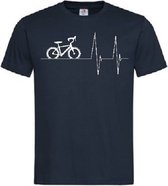 Grappig T-shirt - hartslag - heartbeat - fiets - fietsen - wielrennen - mountainbike - fietssport - sport - maat XL
