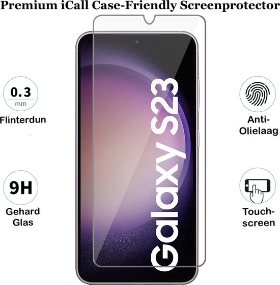 Coque Samsung Galaxy S23 - Protecteur d'écran FullGuard - Étui livre porte Cuir Zwart et protecteur d'écran