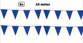 6x Vlaggenlijn blauw 10 meter -1 kleur - vlaglijn festival feest party verjaardag thema feest kleur