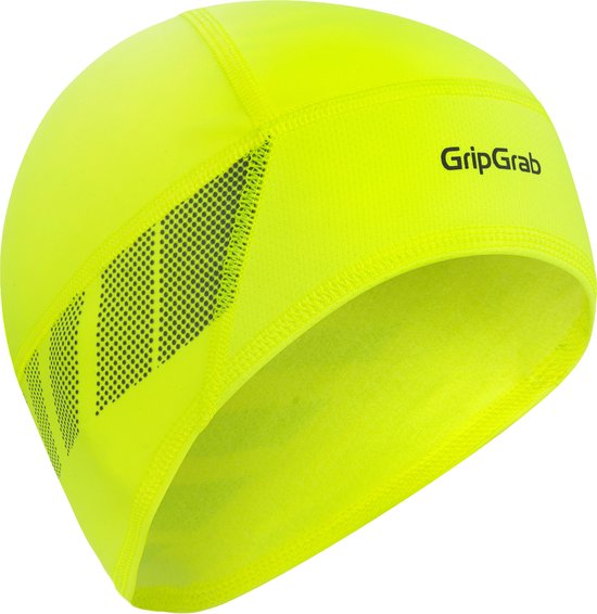 Gele GripGrab fietspet met reflecterende details.