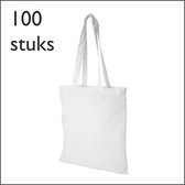 Katoenen Tassen - Set van 100 stuks - Wit - Draagtassen - Geschikt voor bedrukken