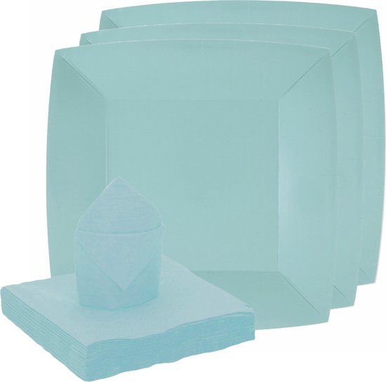 Set de vaisselle fête/anniversaire Santex - 10x assiettes/25x serviettes - bleu clair - karton