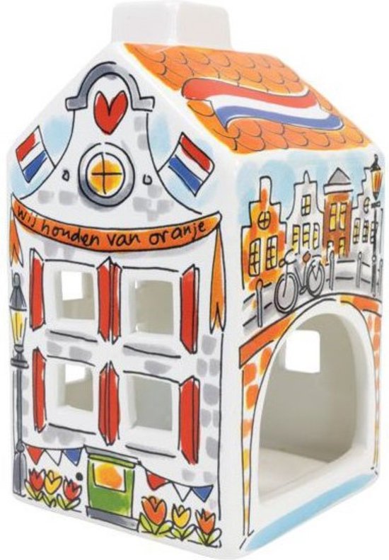 Waxinelichthouder - Grachtenhuis - 14 cm - Hollandse cadeautjes - Holland souvenir - typisch Nederlands - cadeau vrouw populair