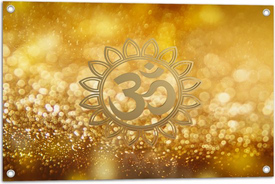 Tuinposter – Hindoe Symbool Versierd door Gouden Details - 75x50 cm Foto op Tuinposter (wanddecoratie voor buiten en binnen)