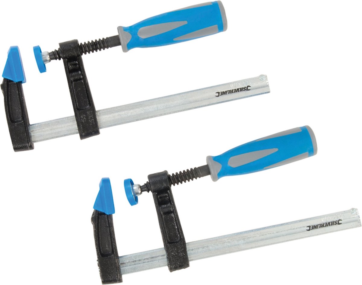 Silverline F-klemmen set - ijzeren kaken - soft-grip handvaten - 150 x 50 mm - 2-delig