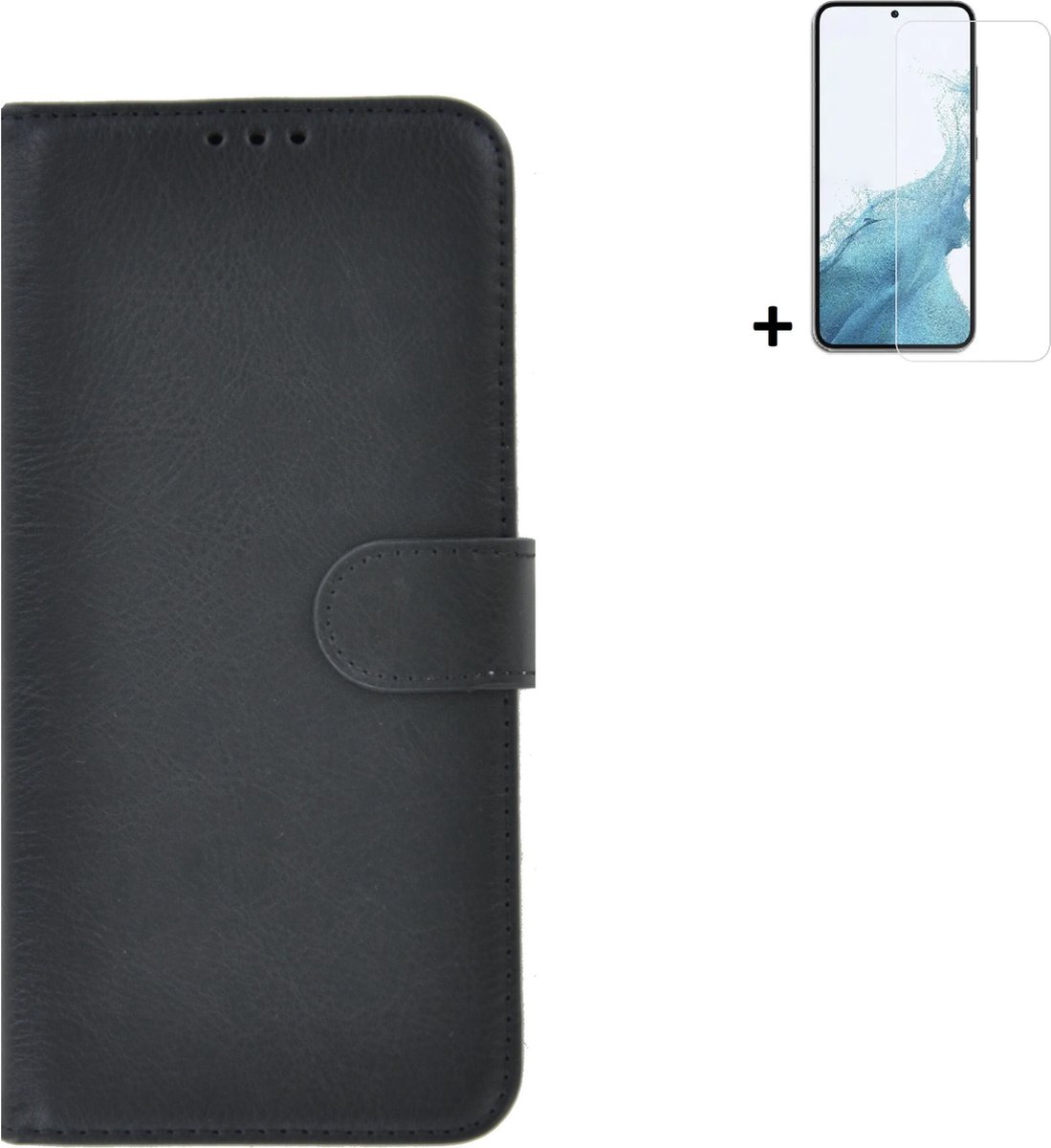 MoDo hoesje Geschikt voor Samsung Galaxy A54 - Kunstleer Book Case - Zwart hoesje met screenprotector