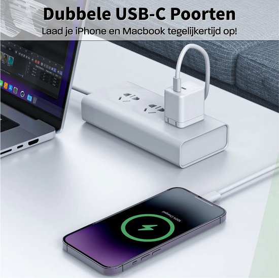 Chargeur Rapide USB C 35W + Chargeur iPhone - 1 Mètre - Convient