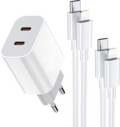 Chargeur rapide + 2x Lighting Câble de recharge rapide pour iPhone, iPad, Apple - Fast Charge 35W - 2x USB-C Portes 35W GaN Charger iPhone - 1 Mètre