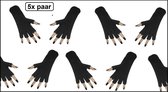 5x Paar vingerloze handschoen zwart Milano - Winterfeest Feest festival thema feest party optocht themafeest