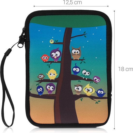 kwmobile Universele Cover voor eReader - Neopreen hoesje Uilboom design meerkleurig / blauw / bruin - 17 x 12 x 2 cm van kwmobile — afbeelding 3