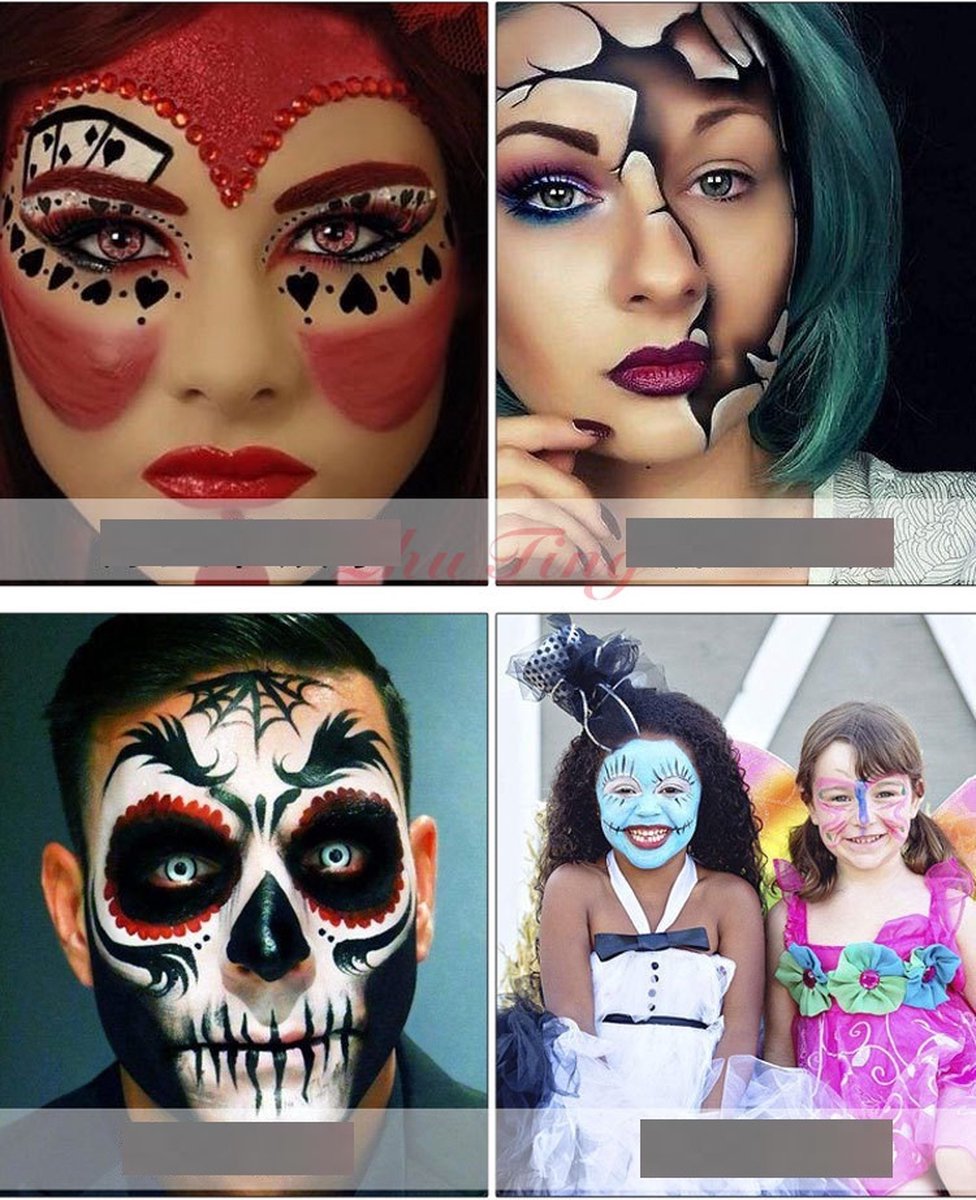 Schminkset Kinderen - Grime schmink op waterbasis - 15 kleuren & 3 penselen & 4 sjablonen op waterbasis- veiligheidscertificering- Schminkset - Make up Kinderen - Face paint - Kinderschmink voor mooi grimas — afbeelding 4