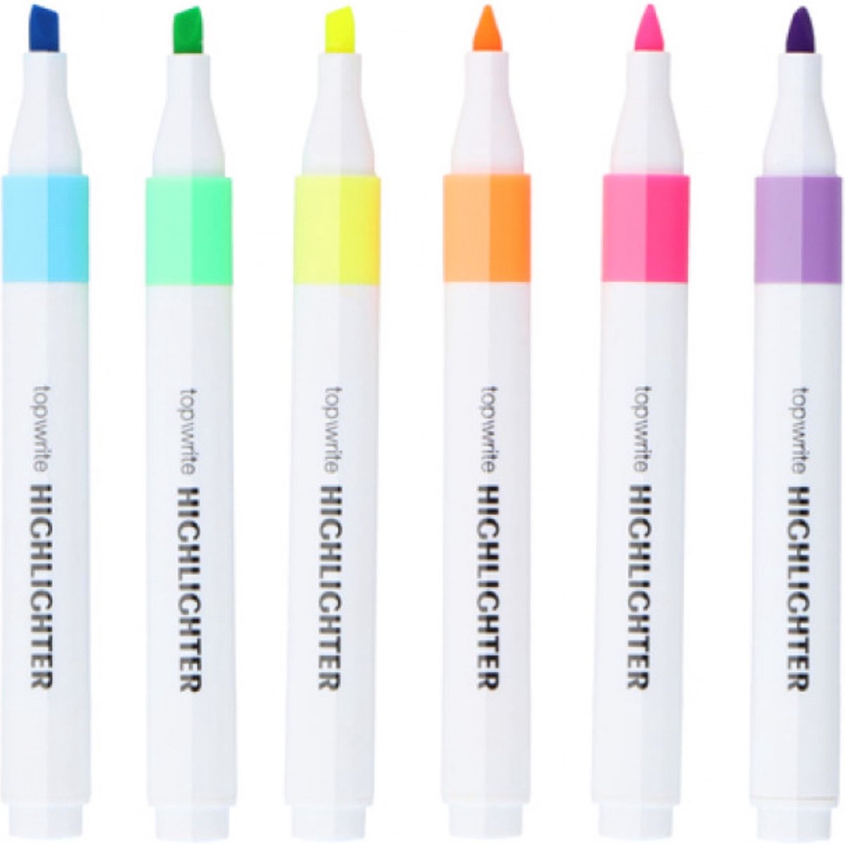 Top Write Markeerstiften - Geschuinde Punt - Waterbasis - 6 Kleuren - 6 Stuks