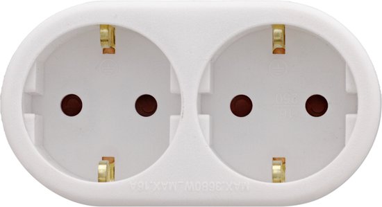 Deltaco - Prise Terre - 2 Prises électriques - Sécurité Enfants - Wit