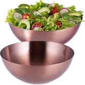 Relaxdays 2x saladeschaal - slakom Ø 23,5 cm - ovaal - keukenschaal rvs - mengkom - koper