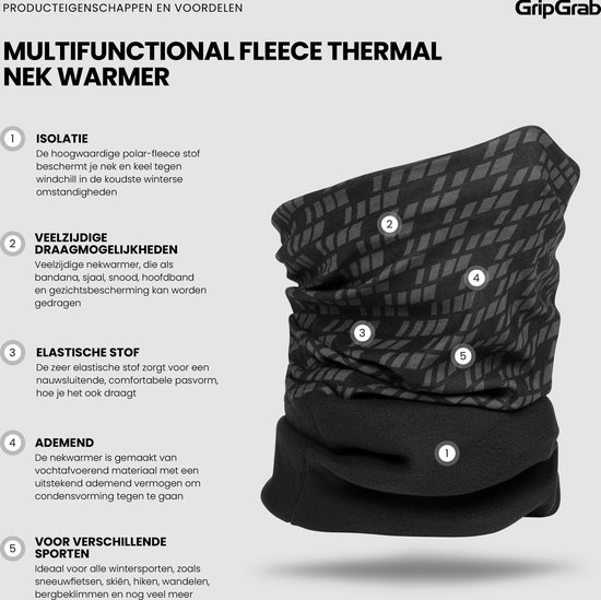 GripGrab - Multifunctional Fleece Thermal Winter Fiets Nek Warmer - Zwart - Unisex - Maat One Size - GripGrab