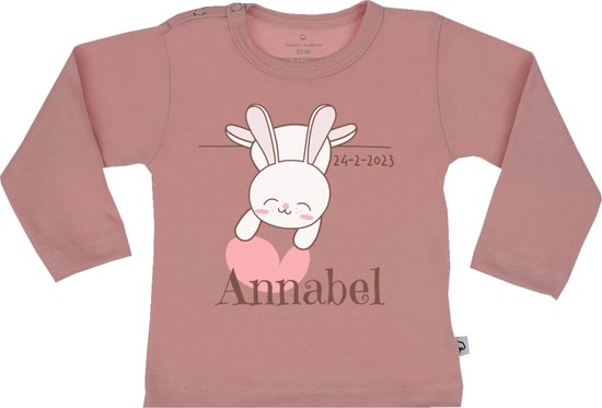 Baby T Shirt - Gepersonaliseerd - Cadeau - Naam Geboortedatum - Roze - 62