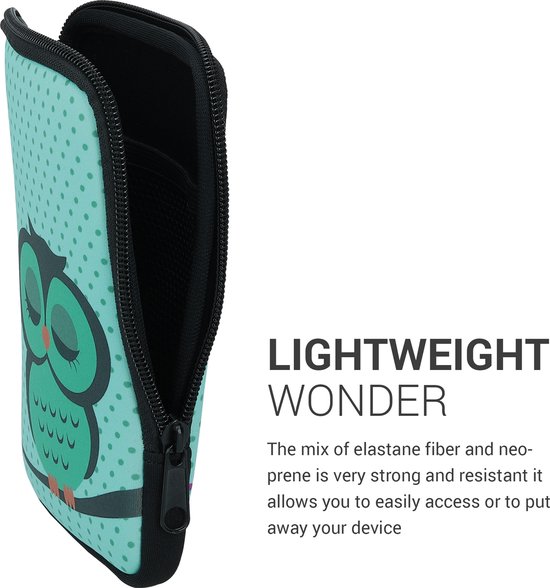 kwmobile Universele Cover voor eReader - Neopreen hoesje Slapende Uil design turquoise / bruin / mintgroen - 17 x 12 x 2 cm van Merkloos — afbeelding 4