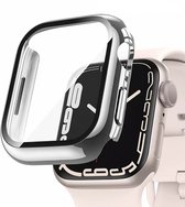 MY PROTECT - Hoesje Geschikt Voor Apple Watch 45mm - Bescherm Case & Screenprotector In 1 - Zilver