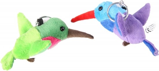 Pluche knuffel kolibrie vogel sleutelhanger 12 cm - Pluche dieren cadeau knuffels/knuffeltjes voor kinderen Blauw