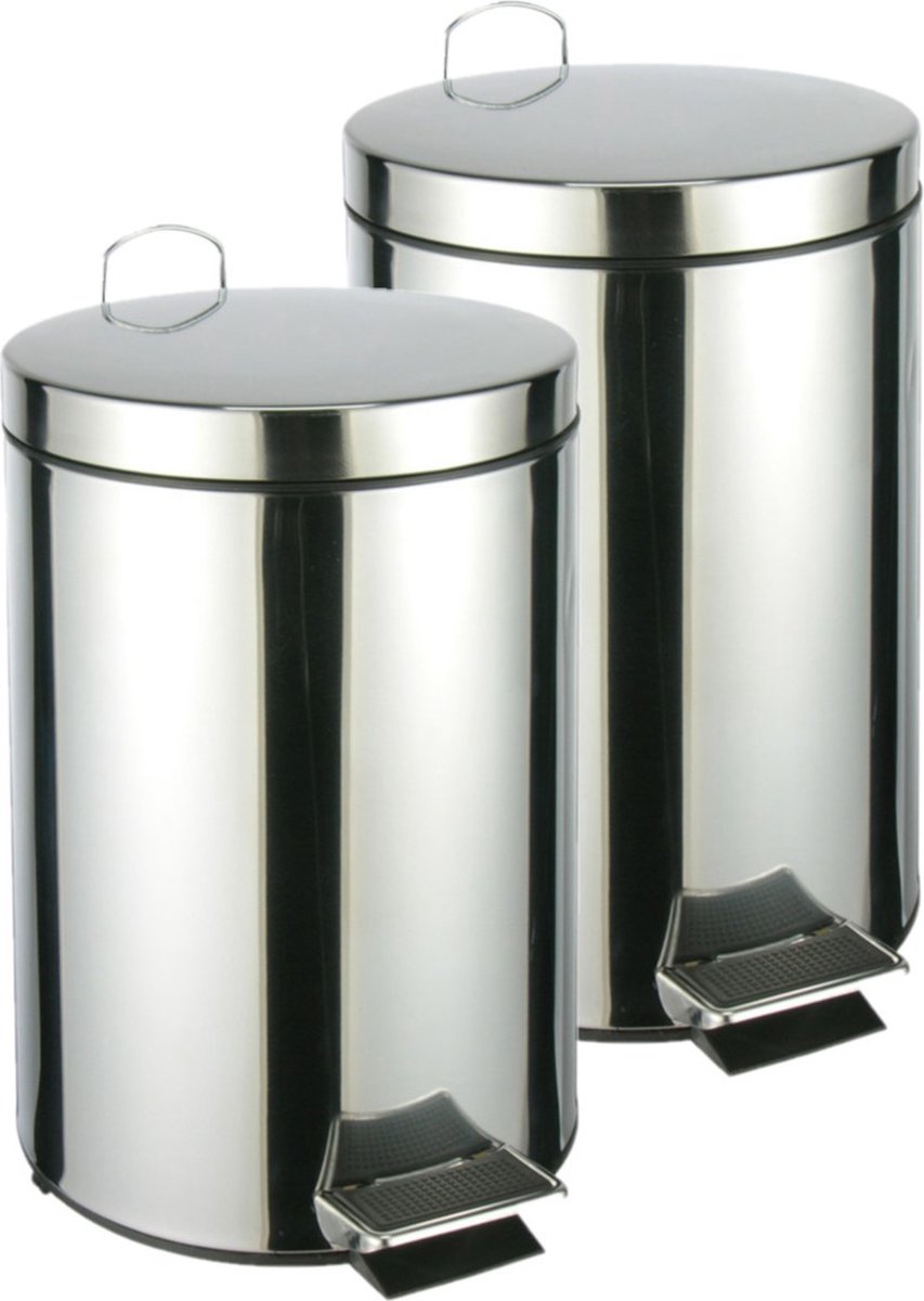 Goedkoopste RVS pedaalemmer/vuilnisbak 40 cm 12 liter - 2x - Afvalemmers badkamer/toilet/keuken