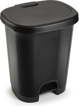 Poubelles / poubelles / poubelles à pédale en plastique noir de 27 litres avec couvercle et pédale. 38 x 32 x 45 cm.
