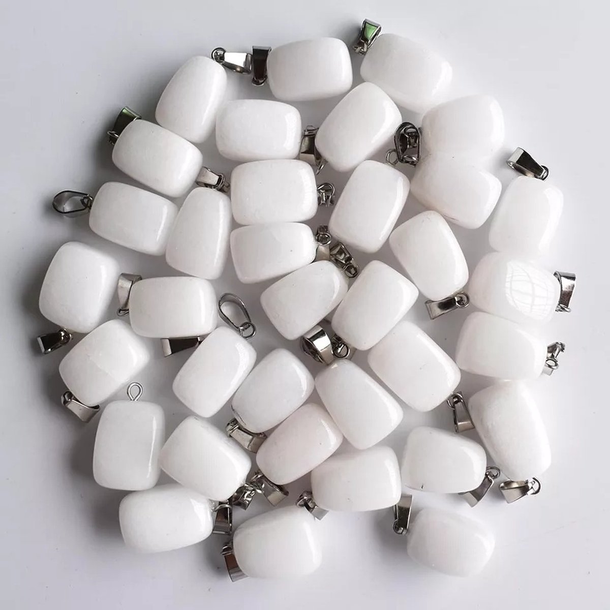 Natuursteen Witte Jade 2 steentjes met touwketting | Sieraden Bedel | Hanger