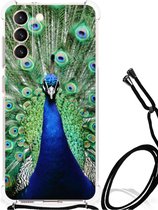Beschermhoesje Geschikt voor Samsung Galaxy S21 FE Telefoon Hoesje met doorzichtige rand Pauw