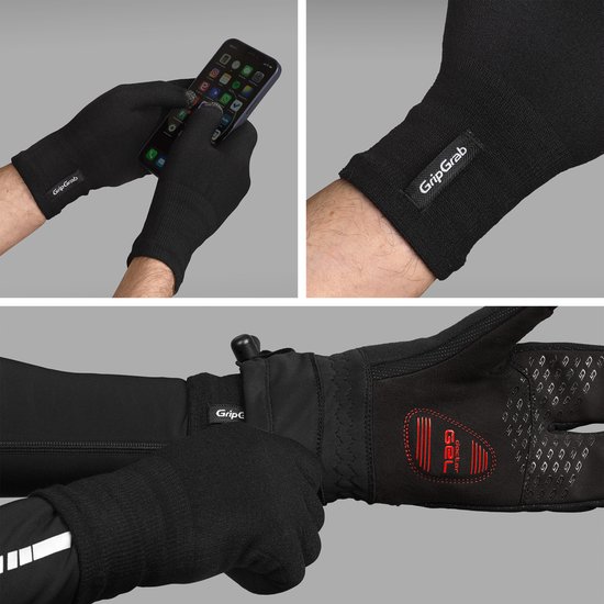 GripGrab - Merino Wool Liner Handschoenen Fiets Onderhandschoenen Touchscreen Fietshandschoenen met Merinowol - Zwart - Unisex - Maat M/L — afbeelding 5