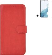 Samsung Galaxy A54 Hoesje - Bookcase - Samsung A54 Screenprotector - Pu Leder Wallet Book Case Rood Cover + Screenprotector