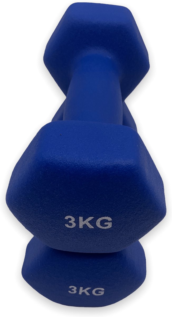 dumbells - Neopreen 3 kg - dumbellset - blauw - 2 x 3 kg - fitness gewicht - halter 3 kg - dumbell 3 kg