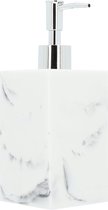 QUVIO Zeepdispenser met marmerlook - Kunststof - Zeepdispensers - Badkamer accessoires - Toilet accessoires - Keuken accessoires - Kunststof - Wit met grijs en zilver - 7,5 x 7,5 x 19 cm