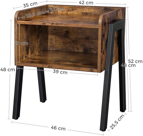MIRA Home - Nachtkastje - Bijzettafel - Sidetable - Slaapkamer - Woonkamer - 46x35x52