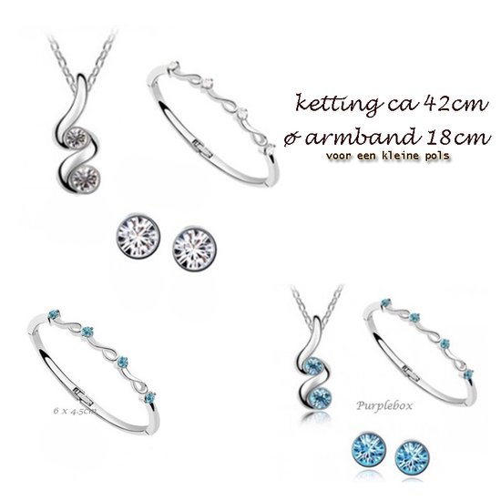 Set: Elegante ketting met hanger, armbandje en oorstekers- transparant