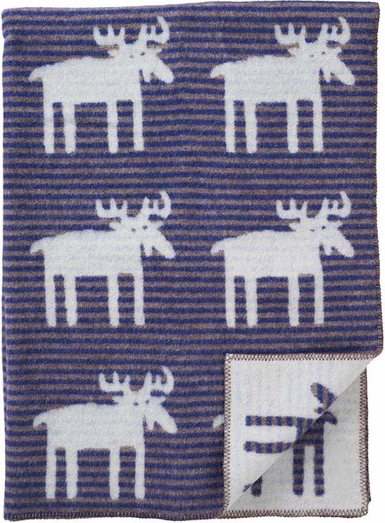 Couverture Moose eco laine bleu-gris rayé 180x130cm