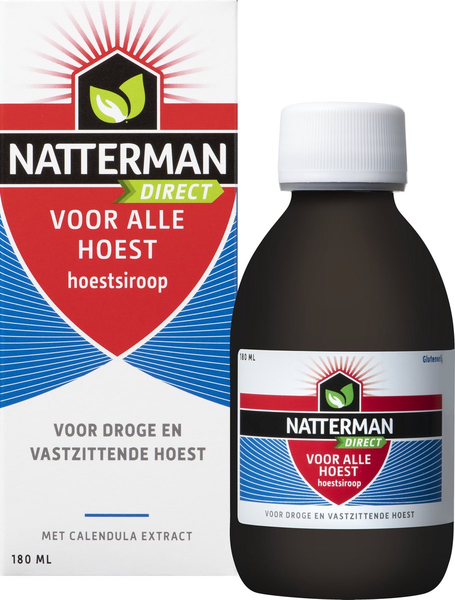Natterman Direct Voor Alle Hoest Hoestsiroop - Voor droge en vastzittende hoest - Met calendula extract - Vanaf 18 jaar - Hoestdrank - Medisch hulpmiddel - 180 ml - Natterman
