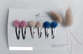 Pompom wol klik klak spelden set 4 cm baby meisjes haaraccesoires stevige clips roze,offwhite,blauw