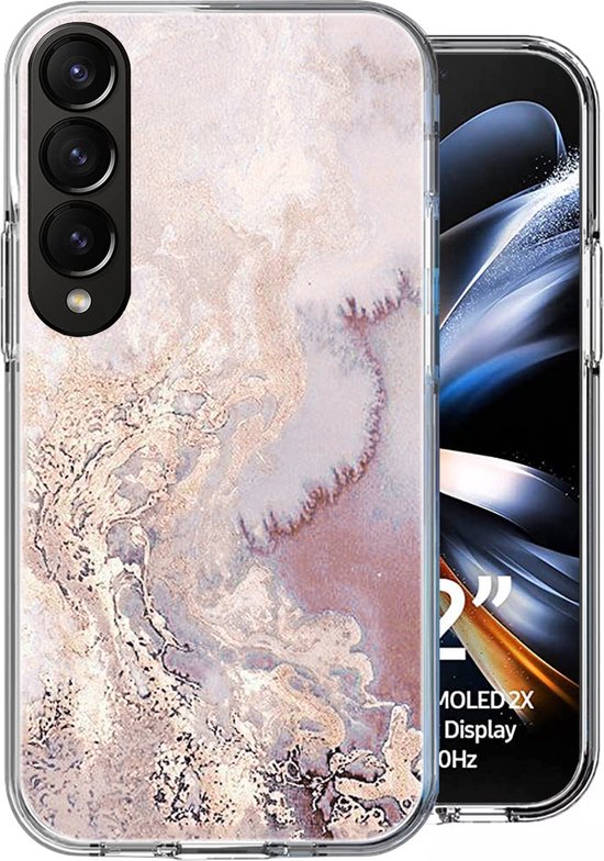 Samsung Fold 4 Hoesje - Samsung Galaxy Z Fold 4 Back Cover Siliconen Case Marmeren Hoes Roze