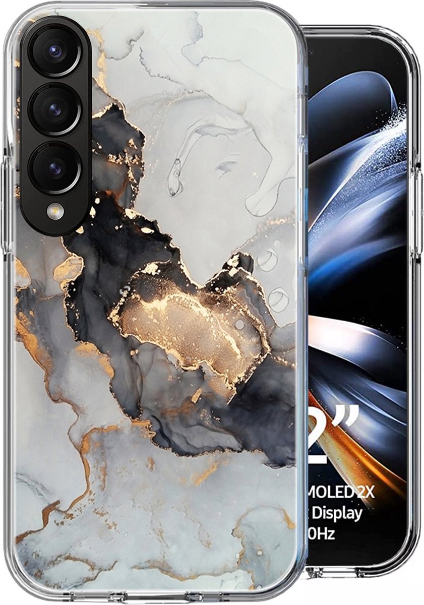 Samsung Fold 4 Hoesje - Samsung Galaxy Z Fold 4 Back Cover Siliconen Case Marmeren Hoes Wit