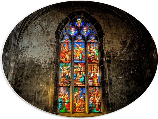 WallClassics - Plaque de Mousse PVC Ovale - Glas de l'Église Notre-Dame - Photo 40x30 cm sur Ovale (Avec Système d'accrochage)