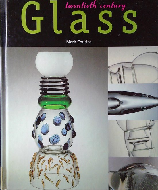 Couverture du livre 'Twentieth Century Glass' avec une sculpture en verre verte, bleue et transparente, accents dorés.
