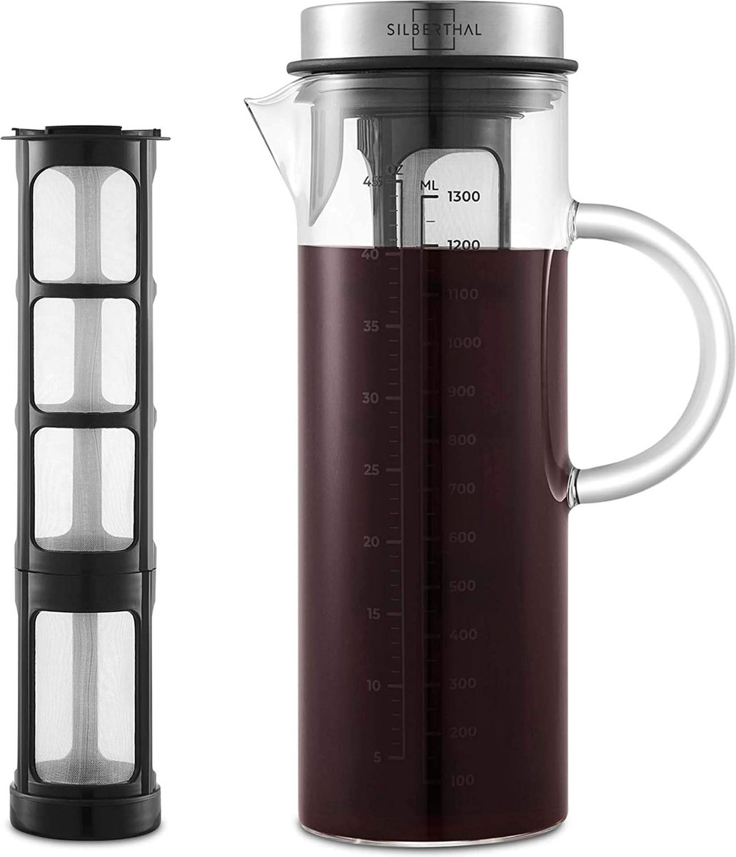 SILBERTHAL Koffiemaker glas 1,3 l - Cold Brew Coffee Maker met filter voor koudgezette koffie of ijsthee