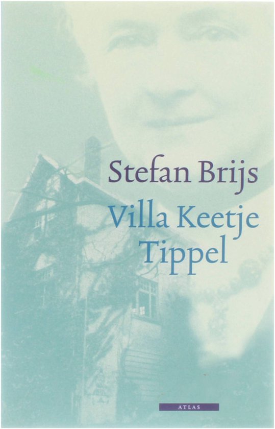 Boek kaft met de titel 'Stefan Brijs Villa Keetje Tippel' op een achtergrond van een villa en een wazig gezicht.