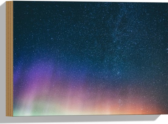 WallClassics - Hout - Regenboog onder Sterren - 40x30 cm - 9 mm dik - Foto op Hout (Met Ophangsysteem)
